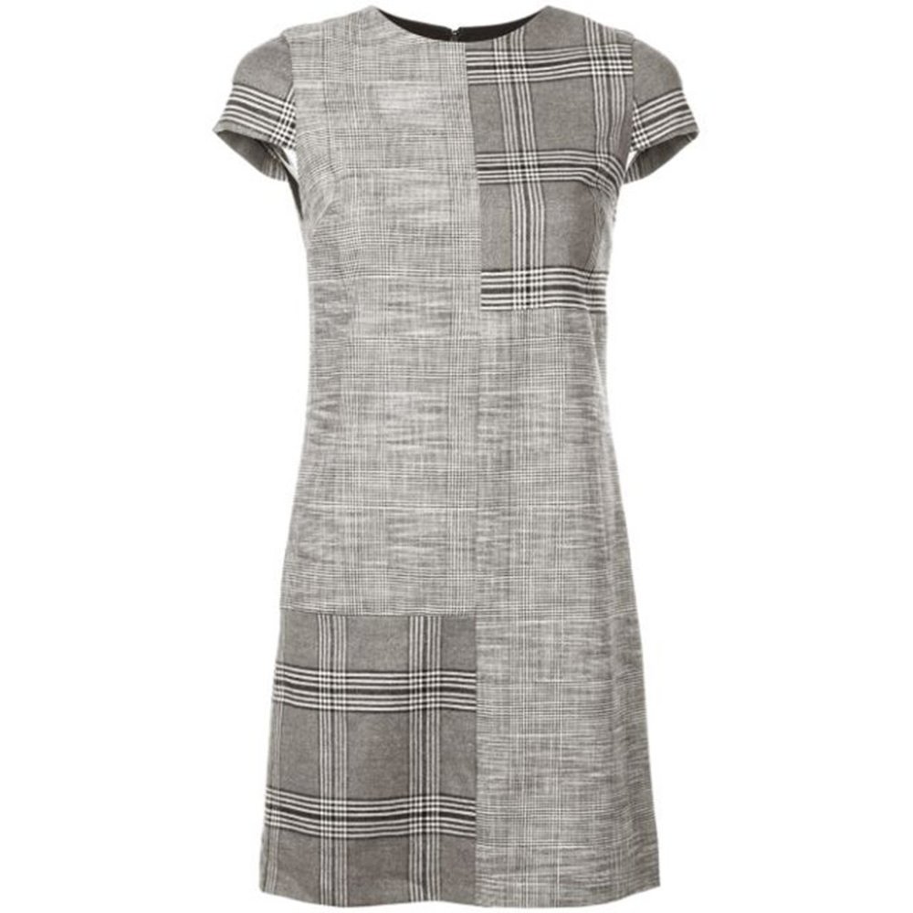NWT Alice + Olivia Coley Plaid Dress Contrast Print Short Sleeve Black White 10 - Picture 3 of 9